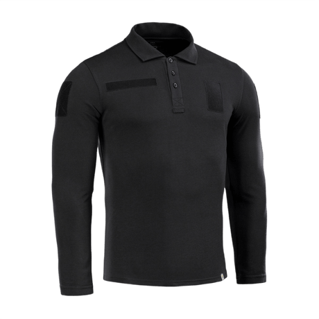 M-Tac Tactical Polo Shirt Langærmet 65/35 i sort med velcro-paneler til uniform brug, perfekt til politi og sikkerhedspersonale