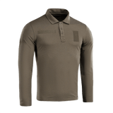 M-Tac Tactical Polo Shirt Langærmet 65/35 i olivengrøn med velcro-paneler til patches og ID, langærmet design til politi og sikkerhedsbrug.