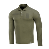 M-Tac Tactical Polo Shirt Langærmet 65/35 i grøn, designet til politi og sikkerhedspersonale med Velcro-paneler til patches og ID.