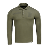 M-Tac Tactical Polo Shirt Langærmet 65/35 i olivengrøn med velcro-paneler designet til politi og sikkerhedsarbejde.
