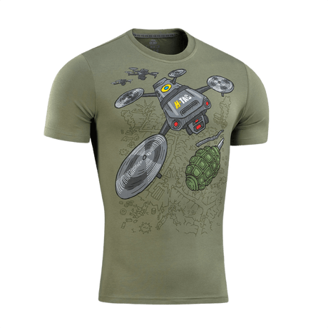 M-Tac T-Shirt Quadcopter med drone- og granatdesign, lavet af 93% bomuld og 7% elastan, komfortabel og holdbar