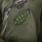 M-Tac T-Shirt Quadcopter med grafisk design af drone og granater, komfortabel og holdbar bomuldsblanding, velegnet til UAV operatører.