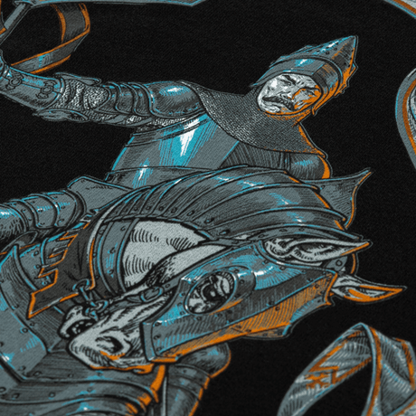 M-Tac T-Shirt Steel Knight med ridder i stålrustning og moderne tank-design, symboliserer ukrainsk styrke og mod.