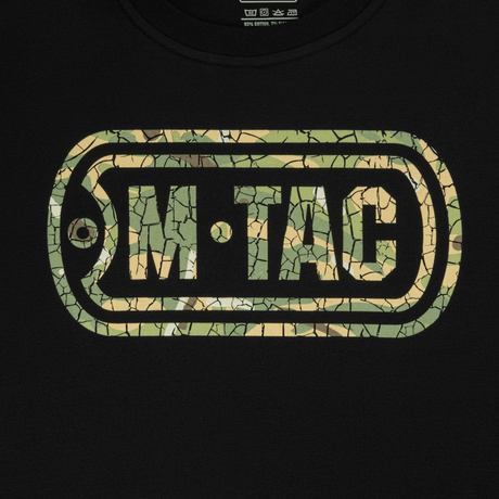 M-Tac T-Shirt Logo med camouflagemønster og ikonet trykt på en sort baggrund