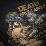 M-Tac T-Shirt Delivery Service med Pin-Up pige og drone print, inspireret af Anden Verdenskrigs amerikansk Pin-Up-kultur, "Death from Above" design.