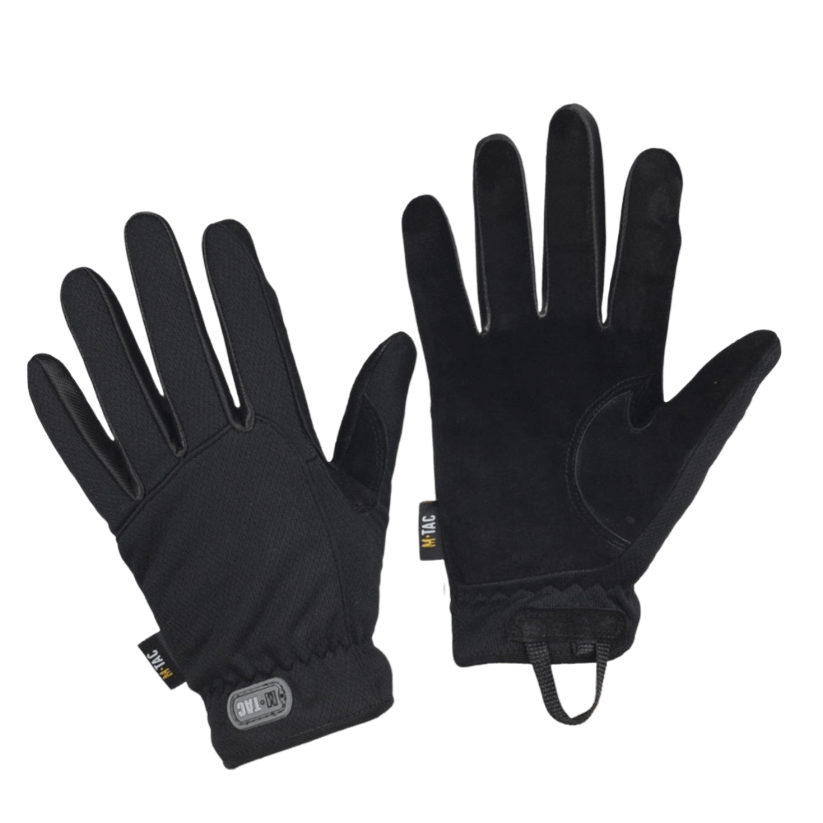 M-Tac Handsker Scout Tactical i sort med ægte læder for ekstra beskyttelse og slidstyrke, perfekt til komfort og fleksibilitet.