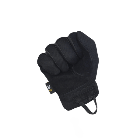 M-Tac Handsker Scout Tactical i sort med elastiske paneler og læderforstærkning på håndfladen for fleksibilitet og beskyttelse.