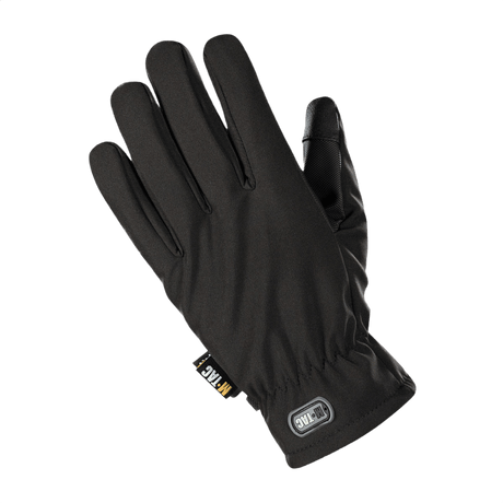 M-Tac Handsker Soft Shell Thinsulate, sorte udendørs handsker med touchscreen-kompatibilitet og læderforstærket håndflade for bedre greb.