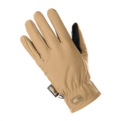 M-Tac Handsker Soft Shell Thinsulate i beige til udendørs aktiviteter med touchscreen-funktion og forstærket læderhåndflade.