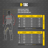 Størrelsesguide for M-Tac Combat Fleece Jakke med mål i cm.