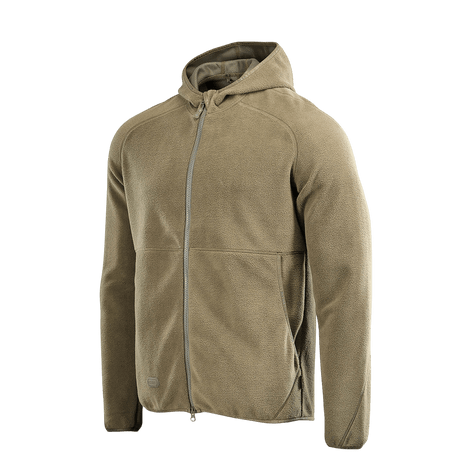 M-Tac Lite Microfleece Hættetrøje i beige mikrofleece med hætte, designet til komfort og bevægelsesfrihed.