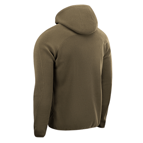 M-Tac Lite Microfleece Hættetrøje set bagfra i brun nuance, let og elastisk mikrofleece, ideel til træning og friluftsliv.