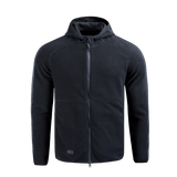 M-Tac Lite Microfleece Hættetrøje i sort, en let og elastisk mikrofleece hoodie med hætte og elastisk kant for bevægelsesfrihed og komfort.