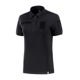 M-Tac Tactical Polo-Shirt 65/35 Lady i sort bomuld-polyester blend med velcro til mærker og ID, designet til komfort og kvindelig pasform.