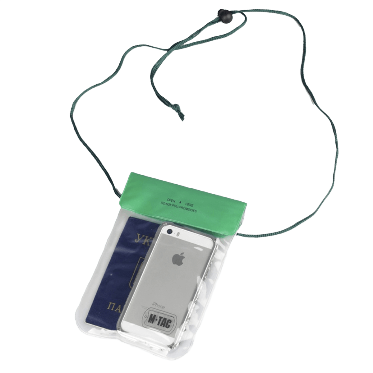M-Tac Vandtæt Etui til Dokumenter til beskyttelse af telefon og pas mod vand, med snor til udendørsaktiviteter.