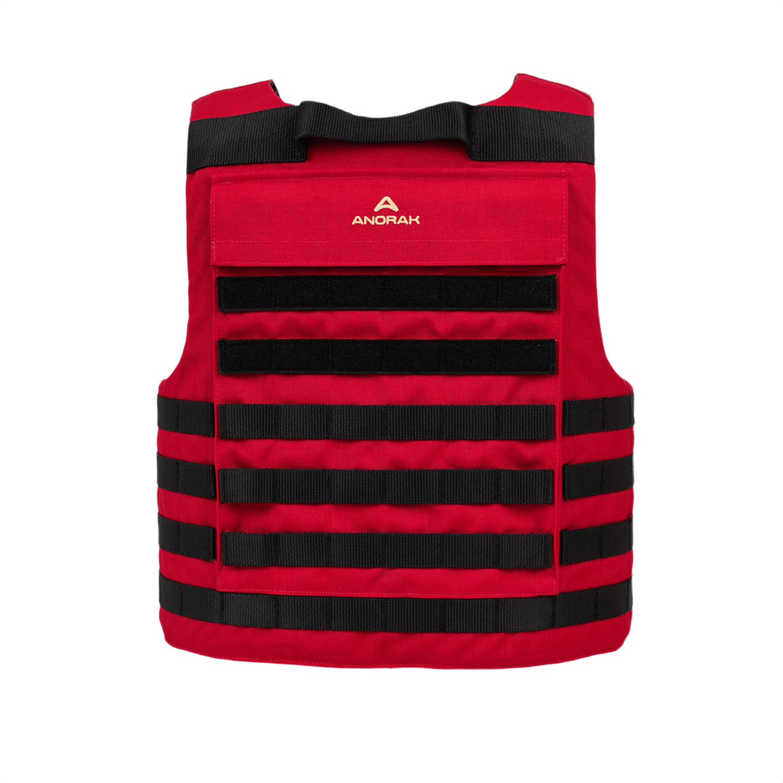 Rødt Anorak Instructor I Cover med PALS webbing til MOLLE udstyr, designet til politiet og militær funktionalitet.