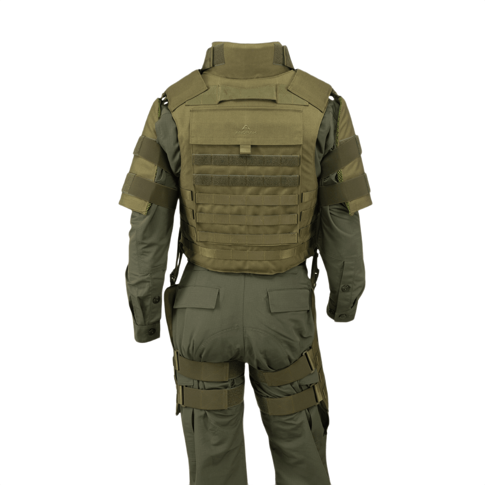 Anorak Chromium® Tactical II – fuldt sæt soft body armor vest i oliven for maksimal beskyttelse og fleksibel tilpasning.