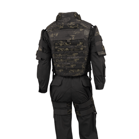 Anorak Chromium® Tactical II – full set MultiCam® soft body armor vest for special forces in black tactical gear.