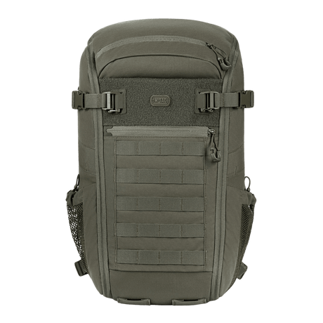 M-Tac Rygsæk Gen. II Elite – Small med MOLLE-paneler og mesh-lommer, set forfra. Velegnet til praktisk pakning.
