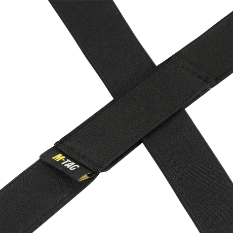 M-Tac Elastiske Selestropper L7, sorte krydsede remme med velcro til arktiske vinterbukser, justerbar højde, stabil monteringsmulighed.