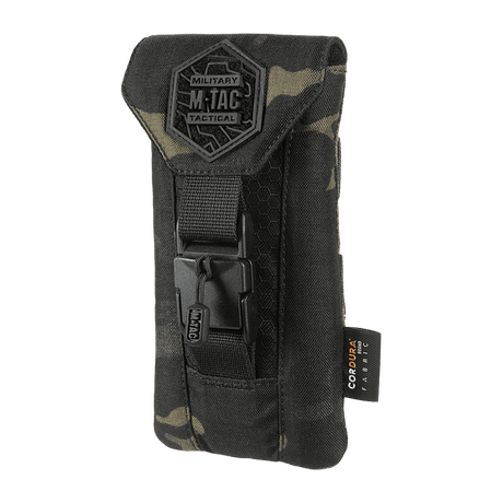 M-Tac Smartphone Taske Elite Medium Hex i sort CORDURA HEX 1000D materiale, stilfuld og holdbar til skærmstørrelser op til 5,8 tommer.