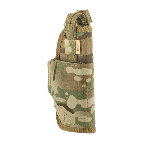 M-Tac Universal Taktisk Hylster Elite Højre i camo med Cordura 500D, justerbar strop og Velcro-lås for sikker pistolopbevaring.