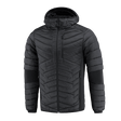 M-Tac Space Armor Jakke Gen.II i sort med hætte, let og isoleret med G-Loft fyld, ideel til varme og komfort i koldt vejr.