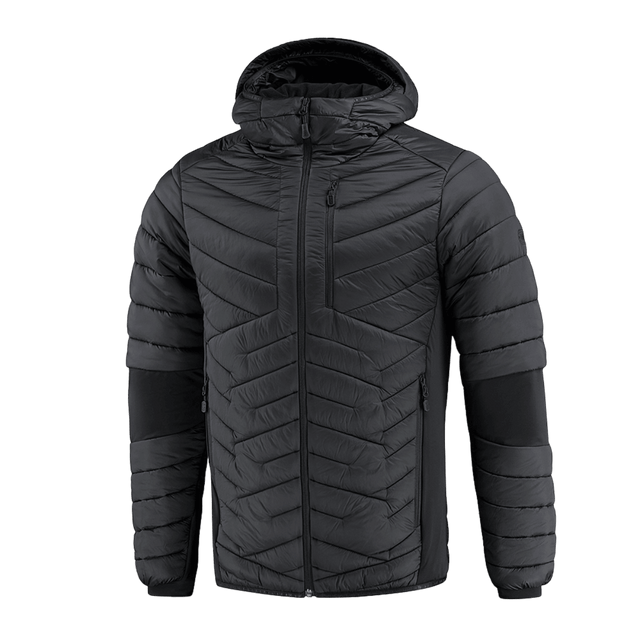 M-Tac Space Armor Jakke Gen.II i sort med hætte, let og isoleret med G-Loft fyld, ideel til varme og komfort i koldt vejr.