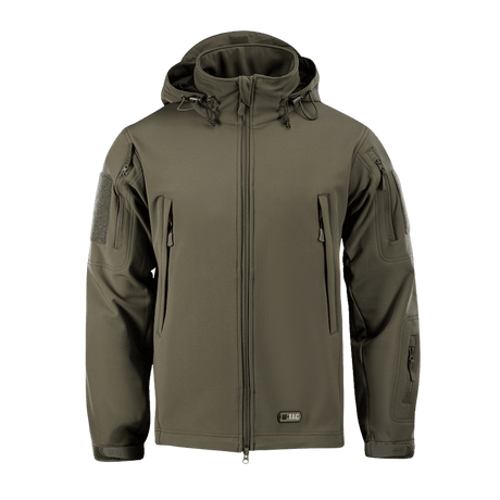 M-Tac Soft Shell Jakke med polyuretan-membran og fleece-lag, lav vægt og vindbeskyttelse, olivengrøn farve