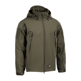 M-Tac Soft Shell Jakke med indre polyuretan-membran og fleece-lag mod dårligt vejr. Vind- og vandafvisende jakke i oliven.