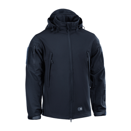 M-Tac Soft Shell Jakke i sort med vandafvisende og isolerende egenskaber, ideel til beskyttelse mod dårligt vejr.