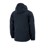 M-Tac Soft Shell Jakke med fleece og vandafvisende ydre, designet til beskyttelse mod dårligt vejr, set bagfra.