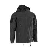 M-Tac Soft Shell Police Jakke med justerbar hætte og vindbeskyttende polyuretan-membran, sort