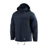 M-Tac Soft Shell Police Jakke med polyuretan-membran og fleece-lag, dynamisk snit, justerbar hætte og identifikationspaneler, sort