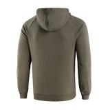 M-Tac Hættetrøje Cotton Raglan i olivengrøn, bagfra, med raglanærmer for komfort og stil.