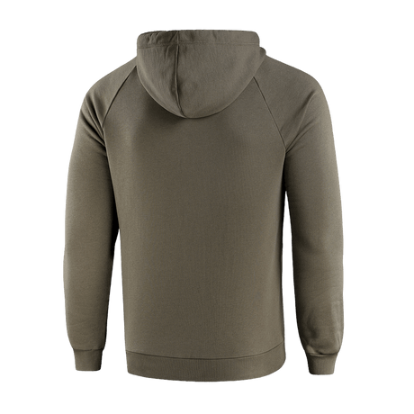 M-Tac Hættetrøje Cotton Raglan i olivengrøn, bagfra, med raglanærmer for komfort og stil.