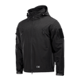 M-Tac Soft Shell Jakke med Liner i sort med aftagelig fleecefoer og flere lynlåslommer, ideel til dårligt vejr.