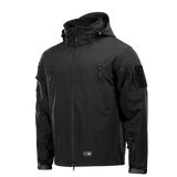 M-Tac Soft Shell Jakke med Liner i sort med aftagelig fleecefoer og flere lynlåslommer, ideel til dårligt vejr.