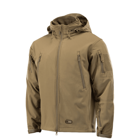 M-Tac Soft Shell Jakke med Liner i brun farve, vind- og vejrbeskyttelse, aftageligt fleecefoer
