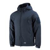 M-Tac Soft Shell Jakke med Liner i mørk farve, velegnet til dårligt vejr med aftagelig fleecefoer og let men robust design.