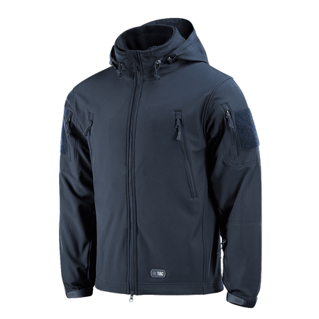M-Tac Soft Shell Jakke med Liner i mørk farve, velegnet til dårligt vejr med aftagelig fleecefoer og let men robust design.
