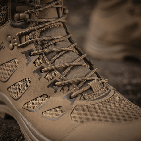 M-Tac Taktiske Sommerstøvler Iva med åndbart mesh og syntetisk nubuck, designet til komfort og ventilation i varme forhold.