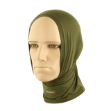 M-Tac Polartec Vent Tube Scarf i olivenfarve på mannequin, multifunktionelt halstørklæde og ansigtsmaske til beskyttelse mod vind og kulde.