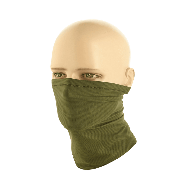 M-Tac Polartec Vent Tube Scarf i grøn farve, båret som ansigtsmaske af mannequin.