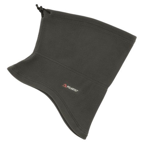 M-Tac Anatomisk Tube Scarf med Snor Polartec i sort fleece, designet til varmeisolering og alsidig brug som halsrør, ansigtsmaske og pandebånd.