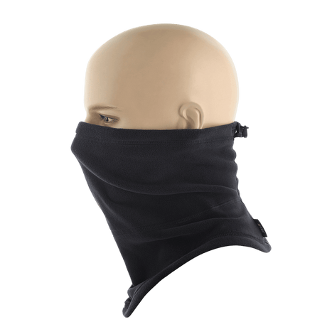 M-Tac Anatomisk Tube Scarf med Snor Polartec i sort, viser halsrør på mannequinhoved, beskytter mod vind og støv, fremstillet af Polartec®.
