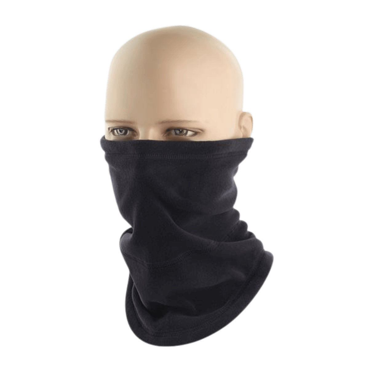 M-Tac Anatomisk Tube Scarf med Snor Polartec halsrør i sort fleece stof på mannequin med isolerende og funktionelt design til udendørs beskyttelse.