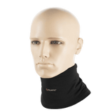 M-Tac Tube Scarf Polartec Power Grid i sort, slidstærkt fleece, vist som halsrør på mannequinhoved til beskyttelse mod kulde.
