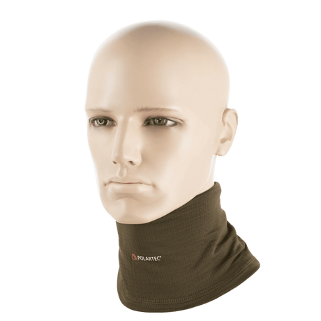 M-Tac Tube Scarf Polartec Power Grid halsrør i brun på mannequinhoved, beskytter mod vind og kulde, lavet af slidstærkt Polartec materiale.