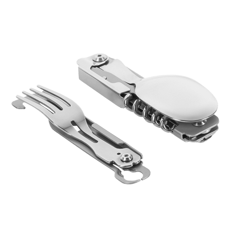 M-Tac Spork Bestiksæt med Karabinhage - kompakt feltbestik med ske, gaffel og flaskeåbner, ideel til camping og vandring.